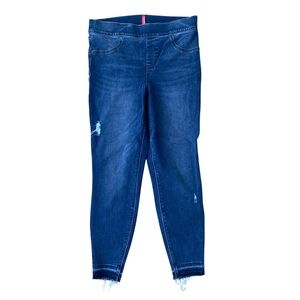 Womens Dark Wash Distressed Spanx Shapewear Denim Skinny Jeans / Large